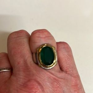 Estate Green Onyx 925 Sterling Silver Ring